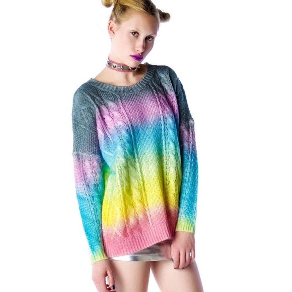 UNIF Cake Sweater Pullover Pastel Rainbow Twee Ombré Cable Knit Soft Size Medium - Picture 4 of 14
